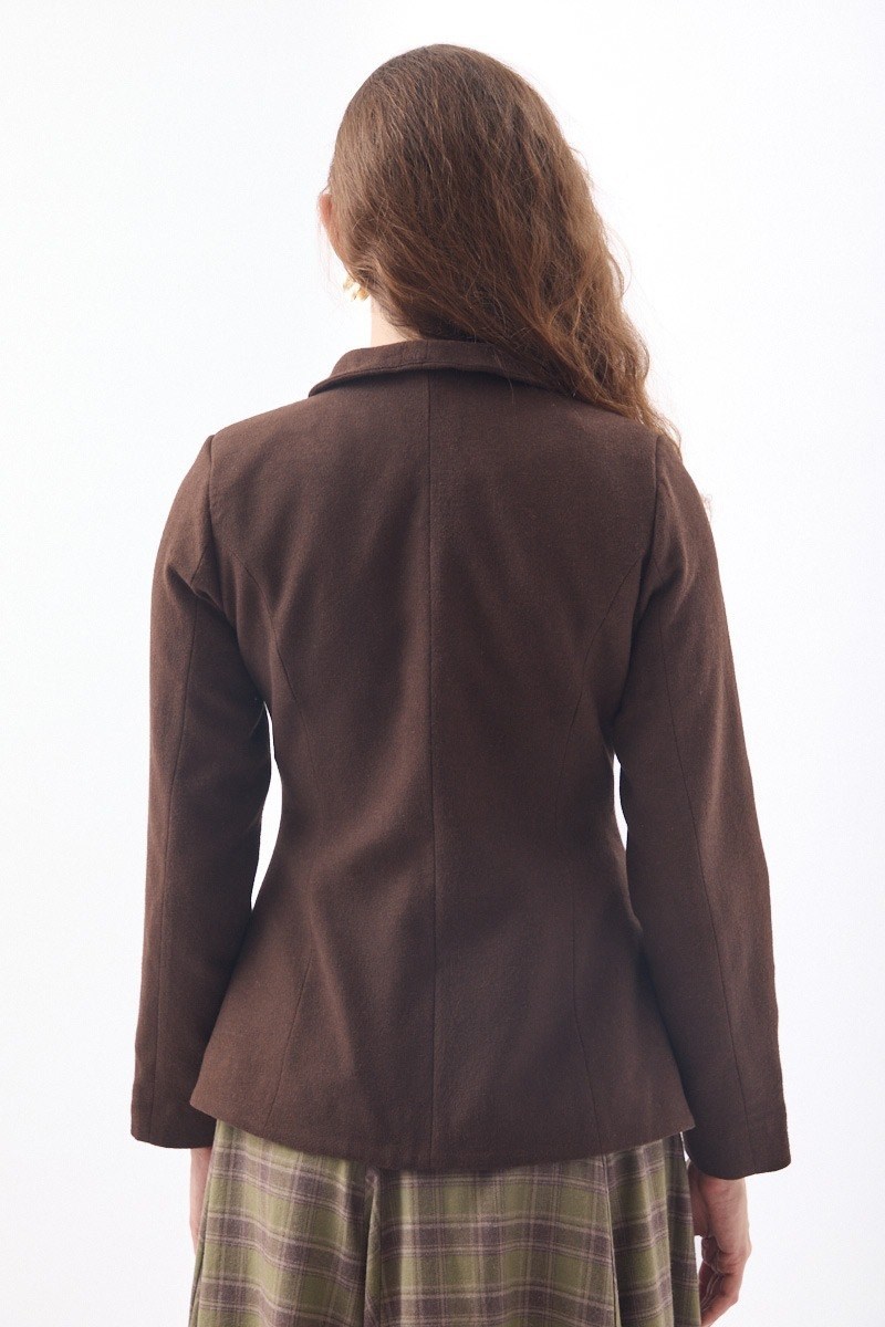 Slim Fit Yüksek Yaka Yönlü Ceket  Kahve