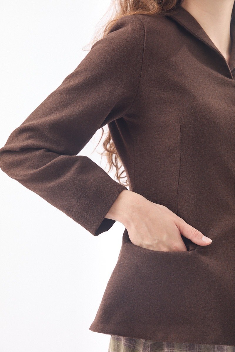 Slim Fit Yüksek Yaka Yönlü Ceket  Kahve
