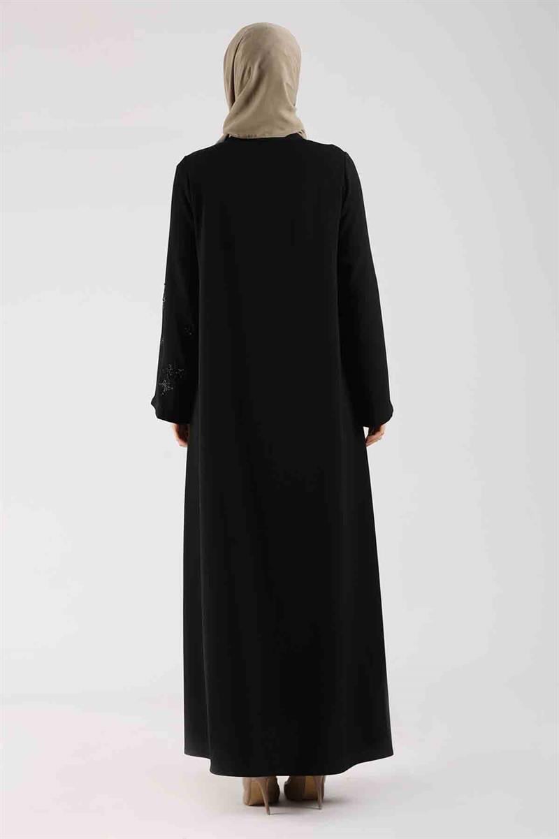 Taş Baskılı Abaya Siyah