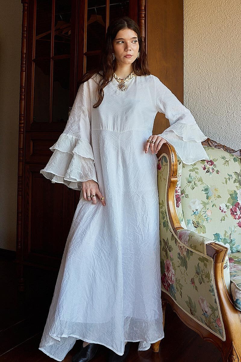 Tencel Kolu Volanlı Elbise 