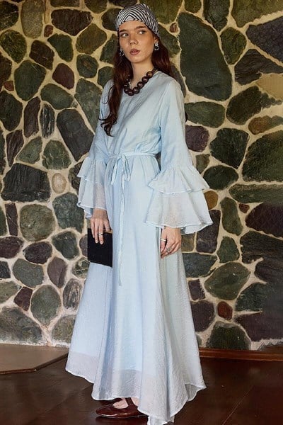 Tencel Kolu Volanlı Elbise 