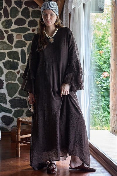 Tencel Kolu Volanlı Elbise 