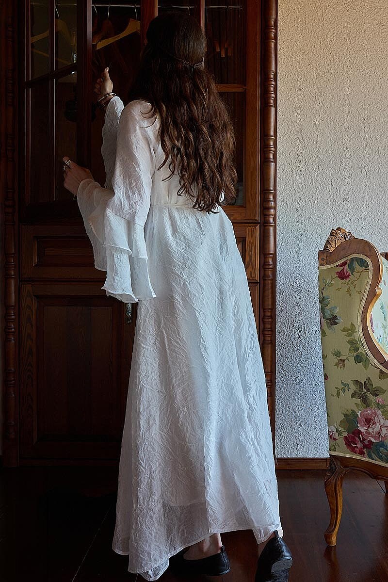 Tencel Kolu Volanlı Elbise 