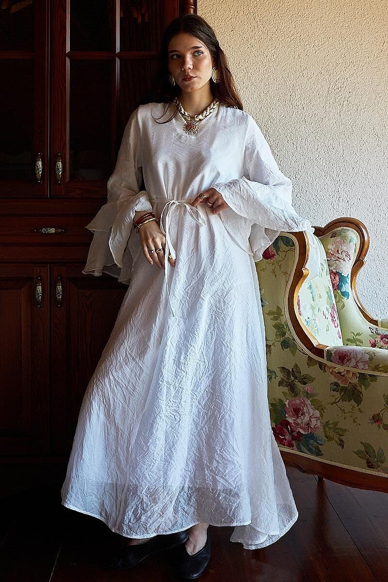 Tencel Kolu Volanlı Elbise 