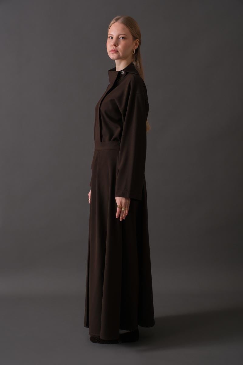 Toka Detaylı Etek Acı Kahve