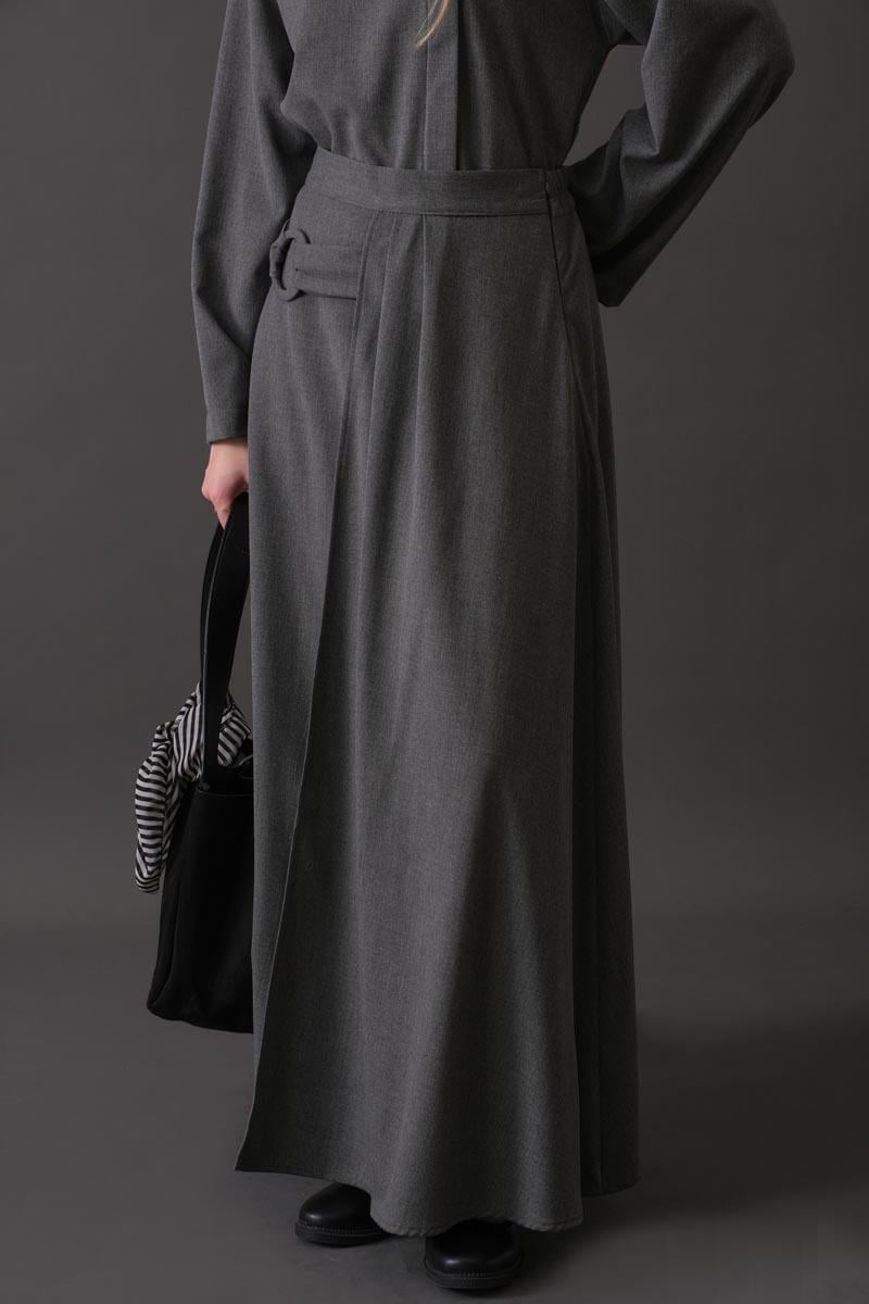 Toka Detaylı Etek Gri