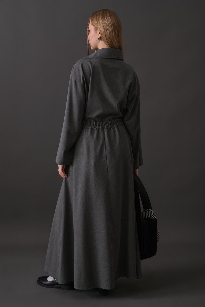 Toka Detaylı Etek Gri