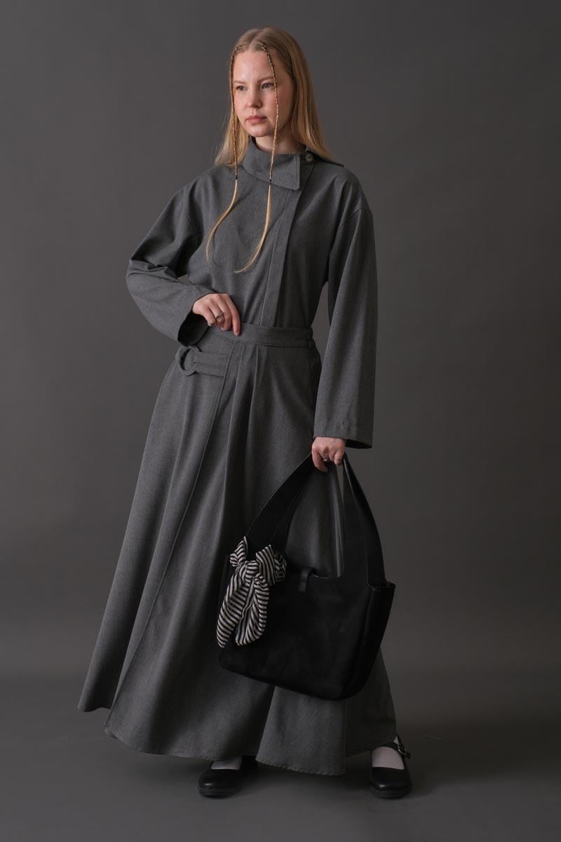 Toka Detaylı Etek Gri