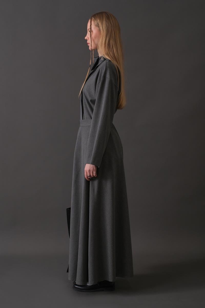 Toka Detaylı Etek Gri