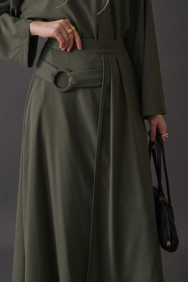 Toka Detaylı Etek Haki