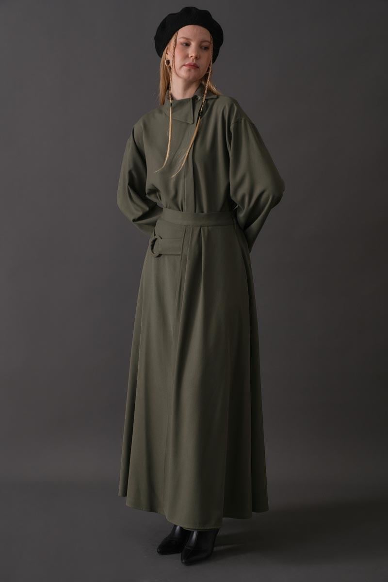 Toka Detaylı Etek Haki