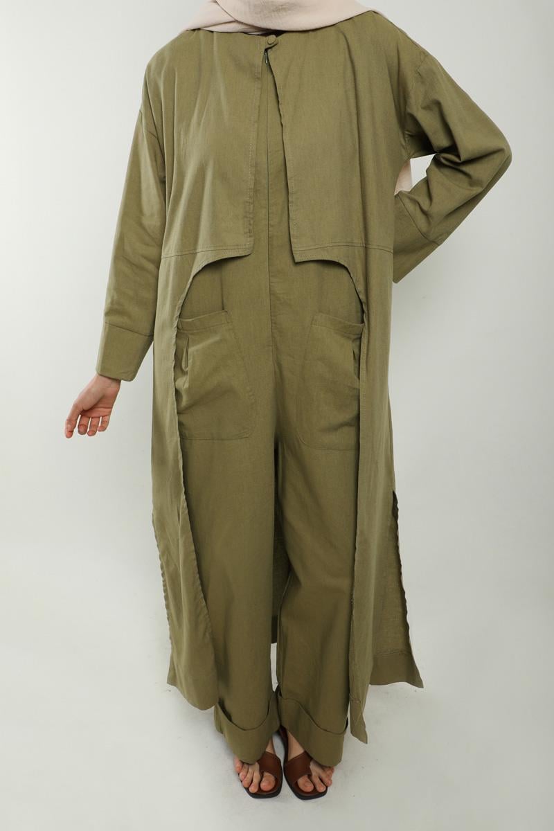 Tulumlu Abaya Takım Haki