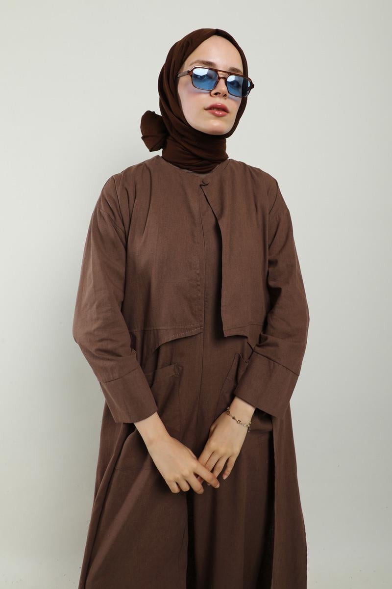 Tulumlu Abaya Takım Kahvrengi