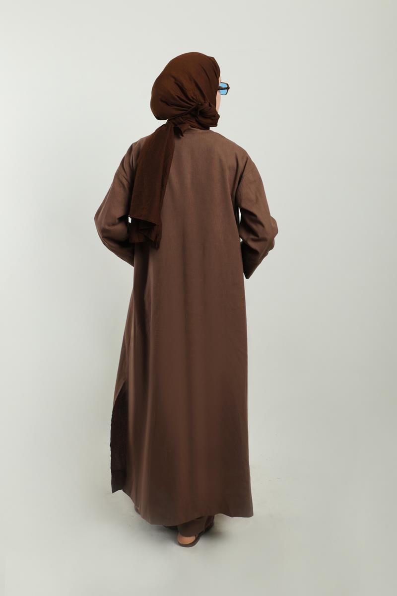 Tulumlu Abaya Takım Kahvrengi