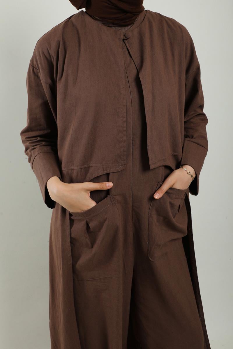 Tulumlu Abaya Takım Kahvrengi