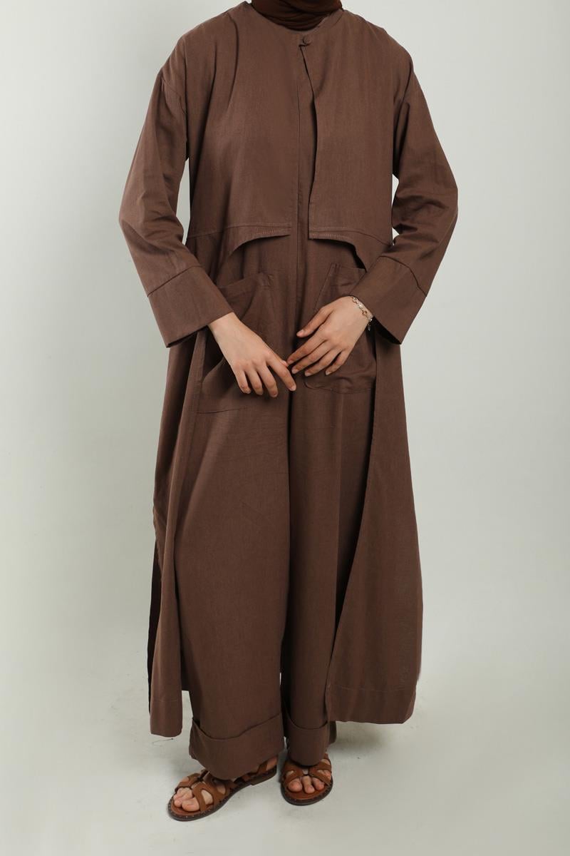 Tulumlu Abaya Takım Kahvrengi