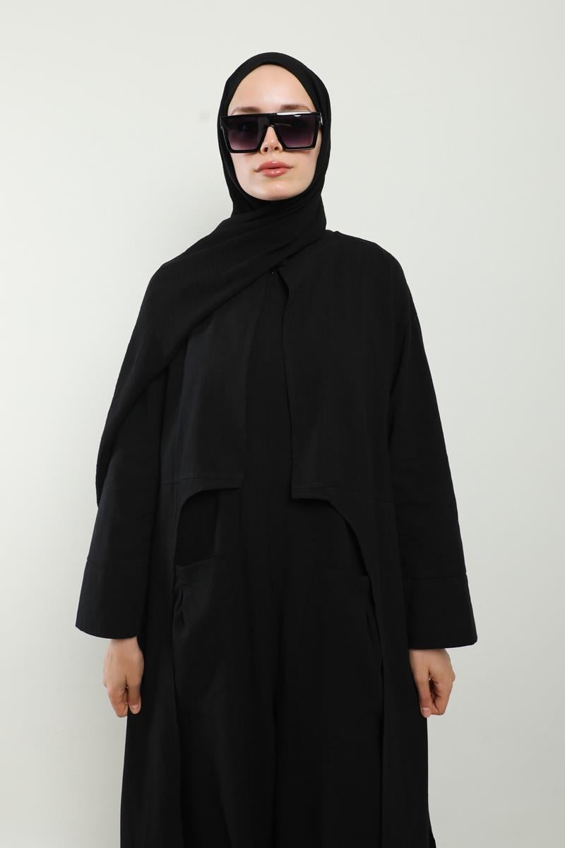 Tulumlu Abaya Takım Siyah