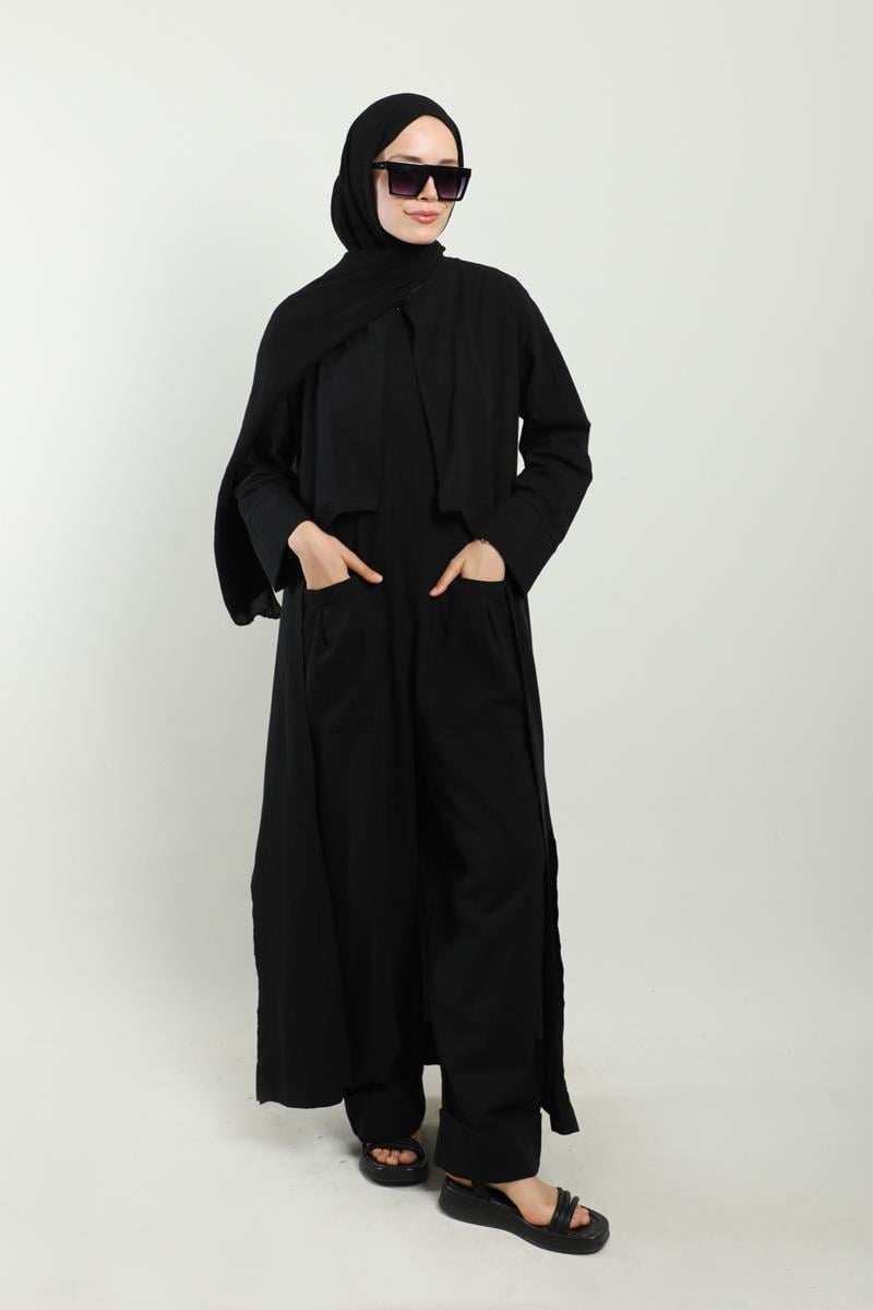 Tulumlu Abaya Takım Siyah