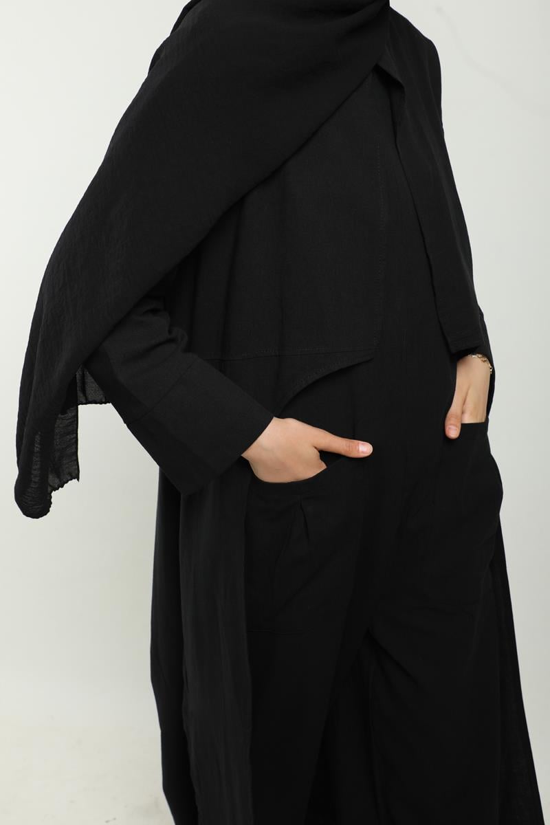Tulumlu Abaya Takım Siyah