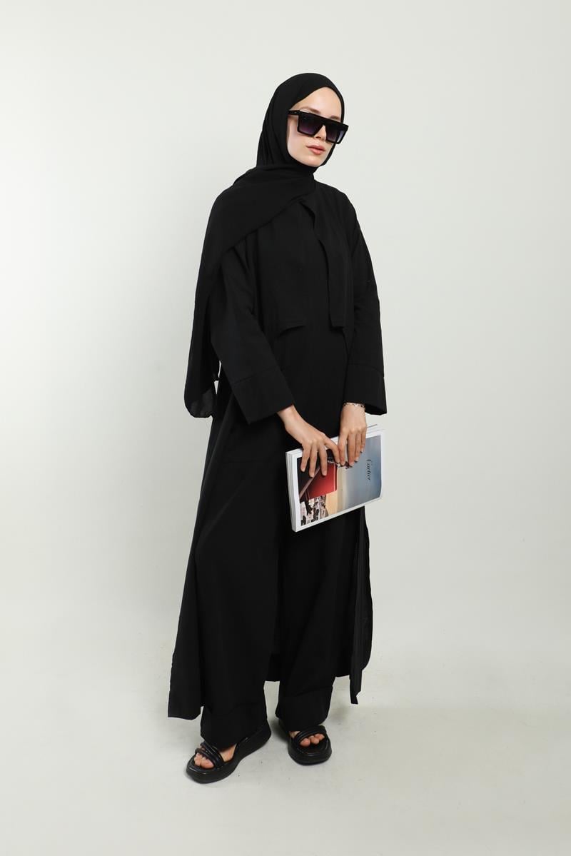 Tulumlu Abaya Takım Siyah