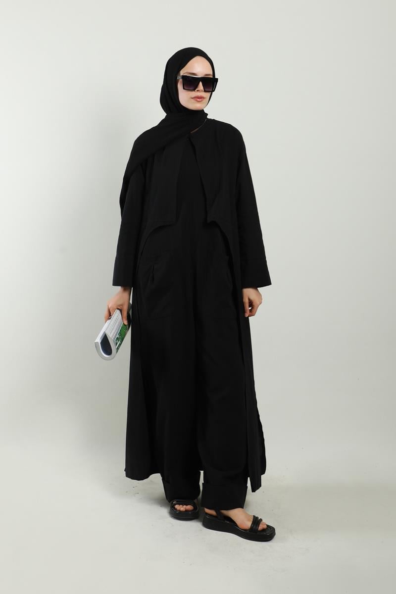 Tulumlu Abaya Takım Siyah