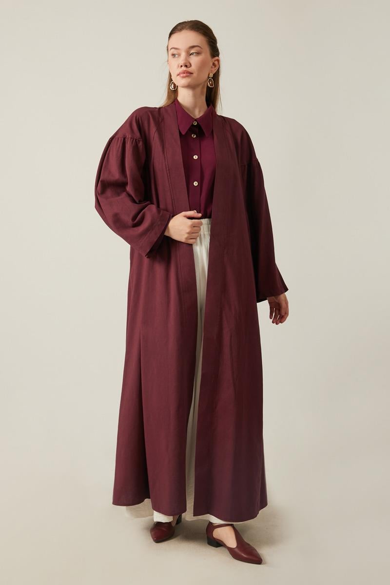 Uzun Keten Kimono Bordo