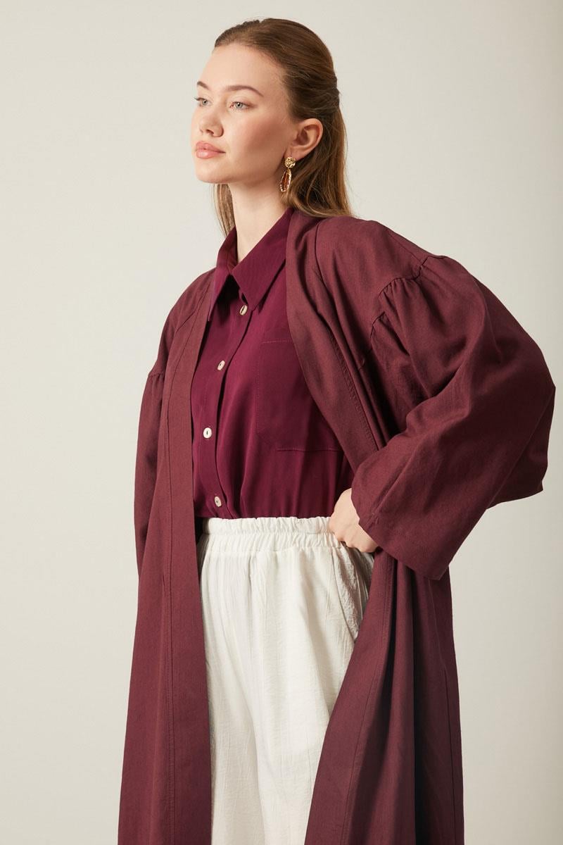 Uzun Keten Kimono Bordo