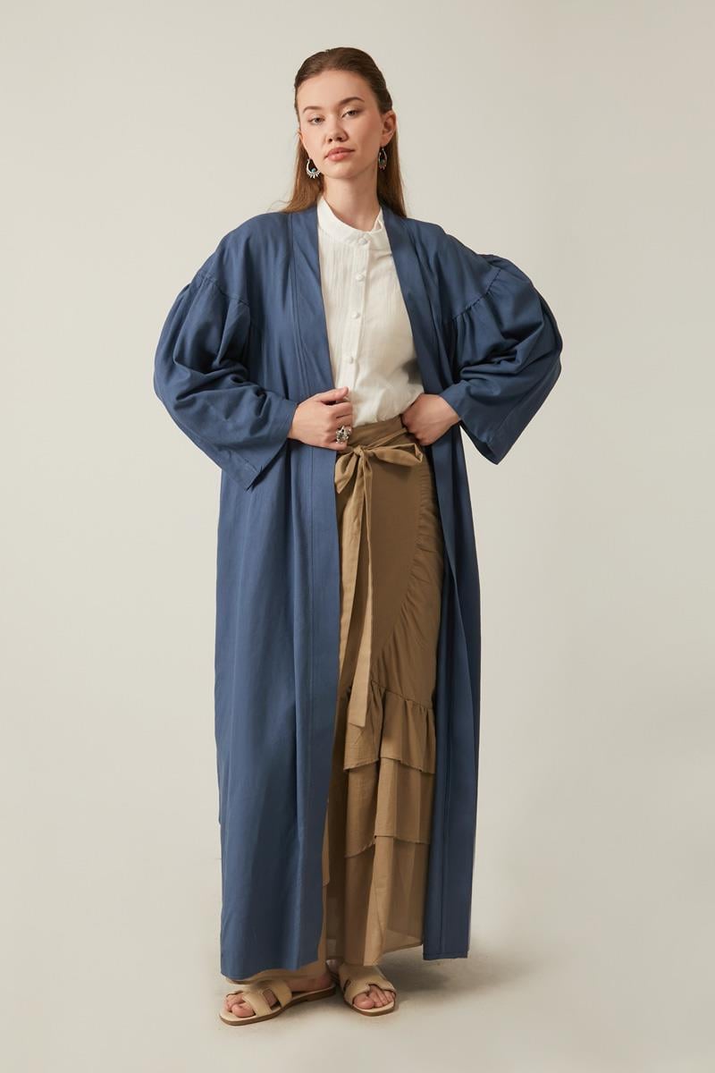 Uzun Keten Kimono İndigo