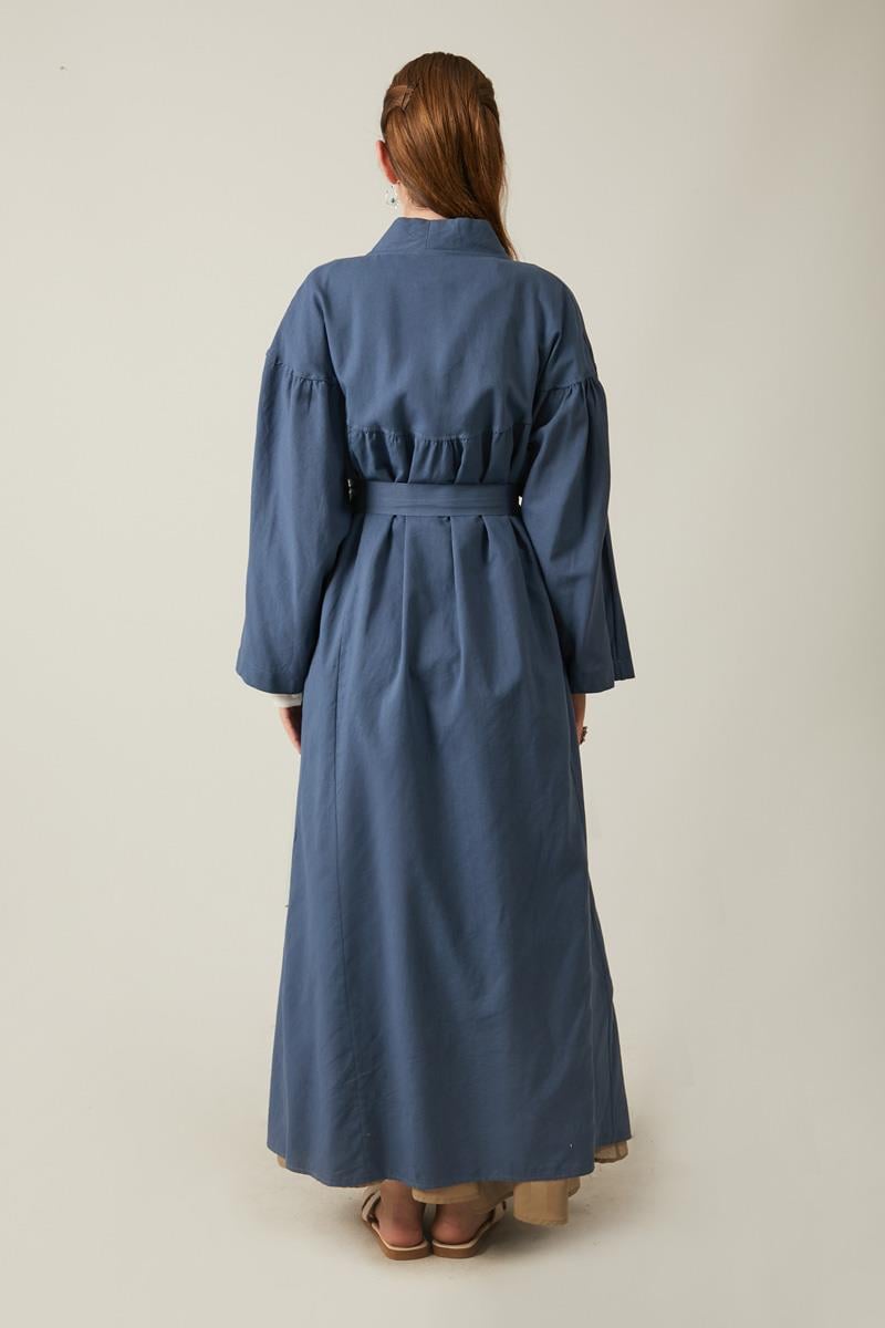 Uzun Keten Kimono İndigo