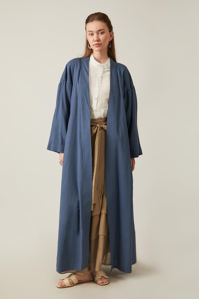 Uzun Keten Kimono İndigo