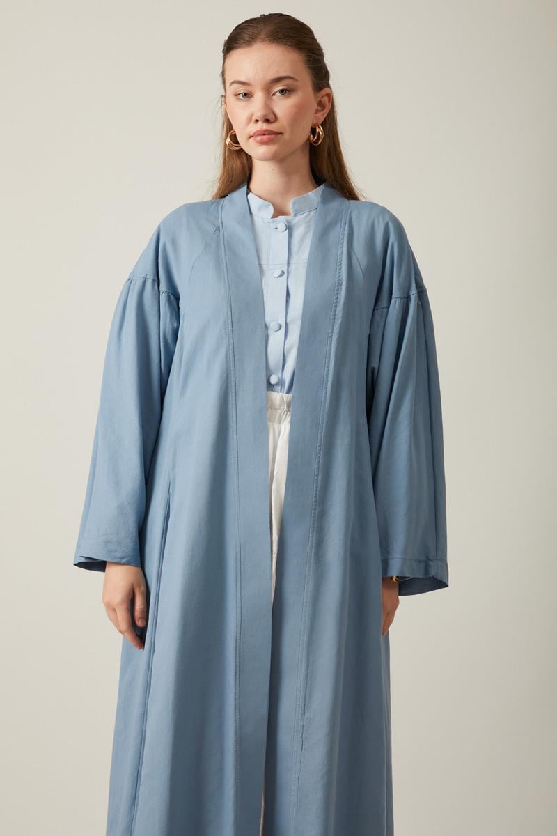 Uzun Keten Kimono Mavi