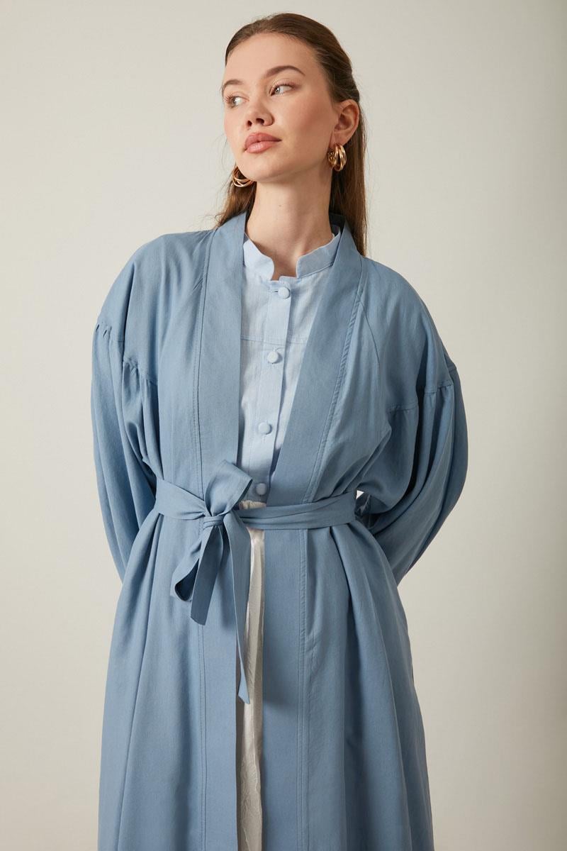 Uzun Keten Kimono Mavi