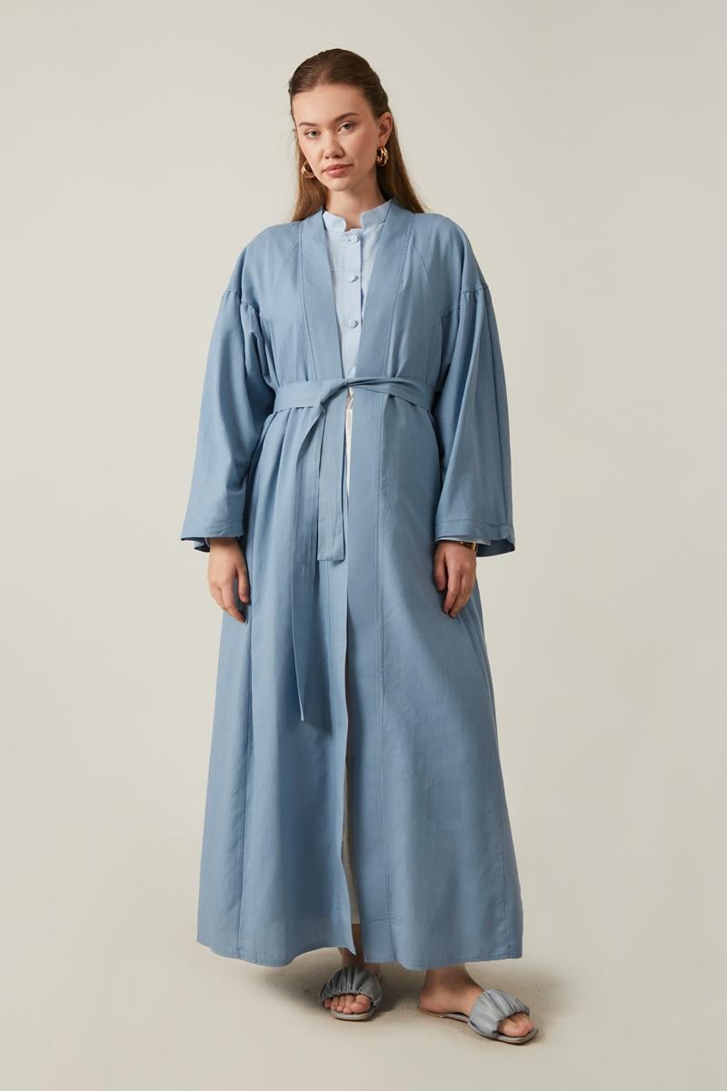 Uzun Keten Kimono Mavi