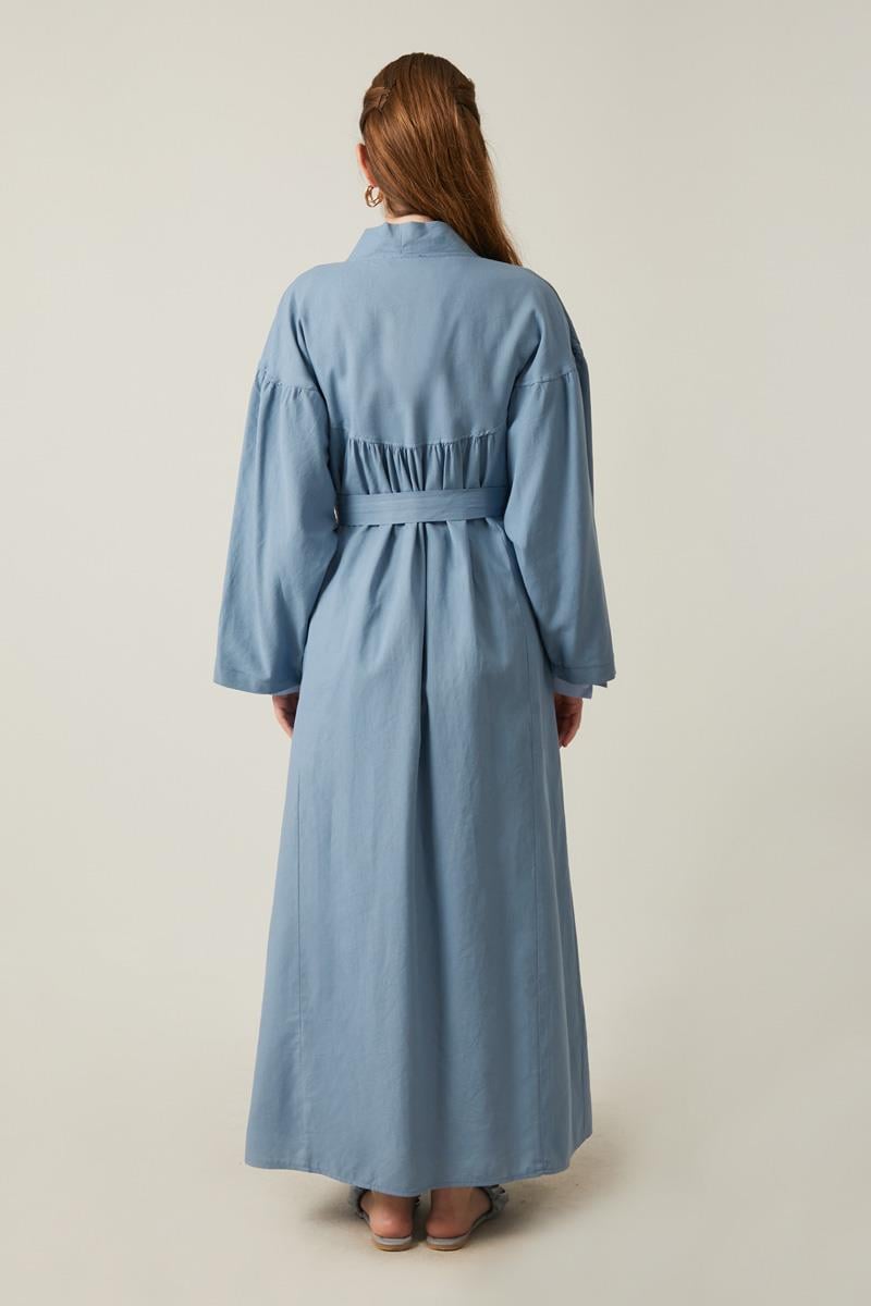 Uzun Keten Kimono Mavi