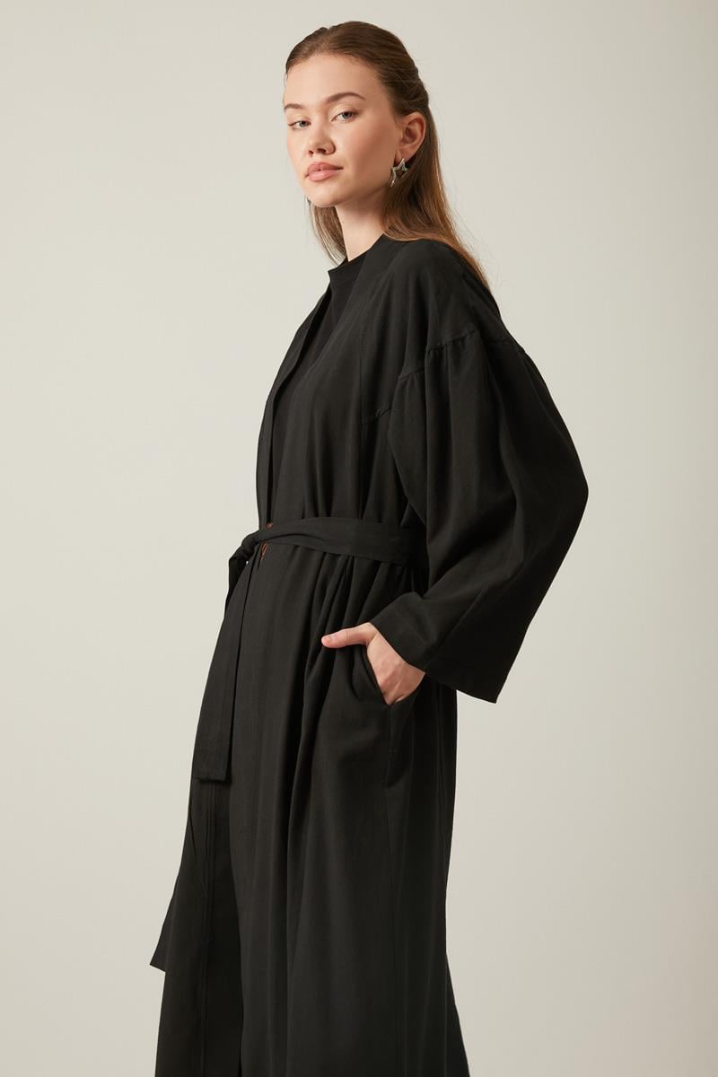 Uzun Keten Kimono Siyah