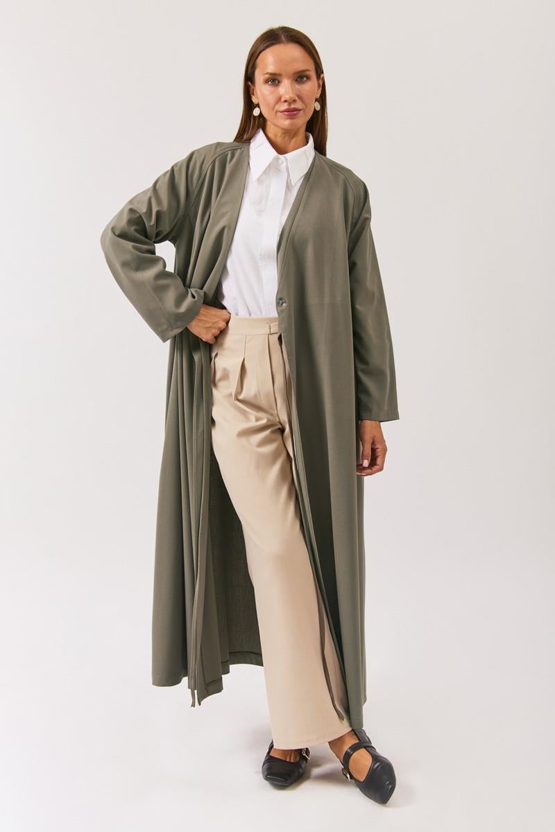 V Yaka Bağlamalı Abaya Çağla Yeşili