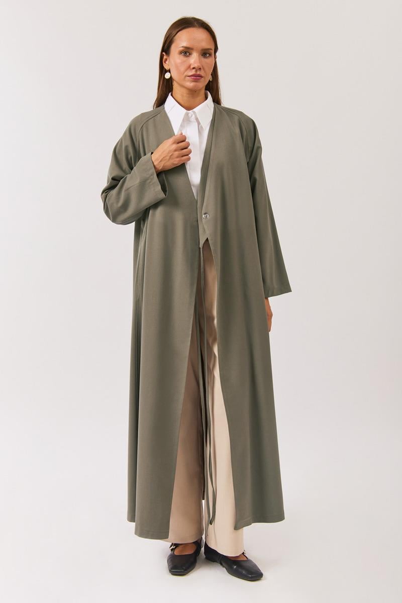 V Yaka Bağlamalı Abaya Çağla Yeşili