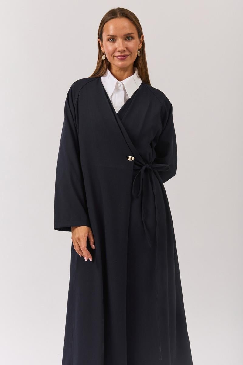 V Yaka Bağlamalı Abaya Koyu Lacivert