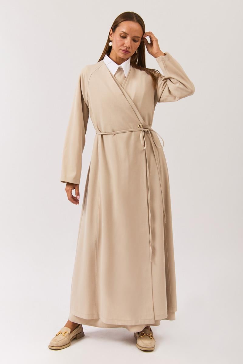 V Yaka Bağlamalı Abaya Taş