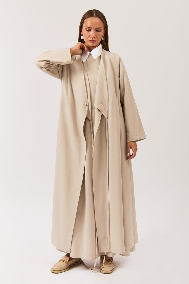 V Yaka Bağlamalı Abaya Taş