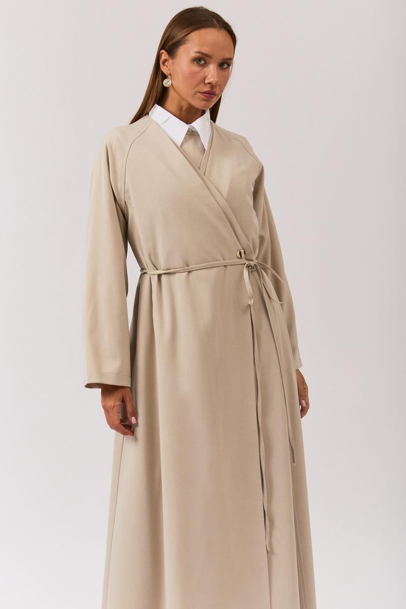 V Yaka Bağlamalı Abaya Taş