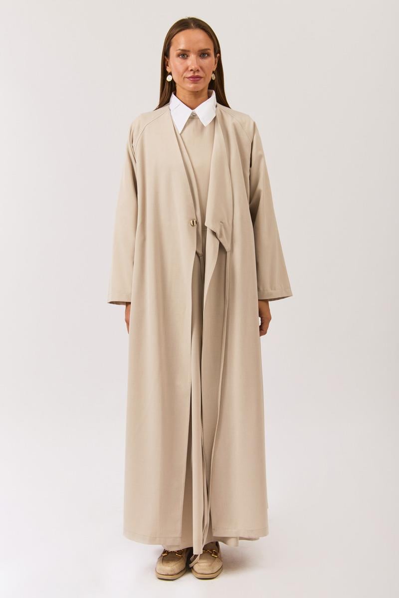 V Yaka Bağlamalı Abaya Taş