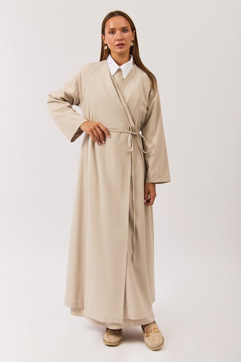 V Yaka Bağlamalı Abaya Taş