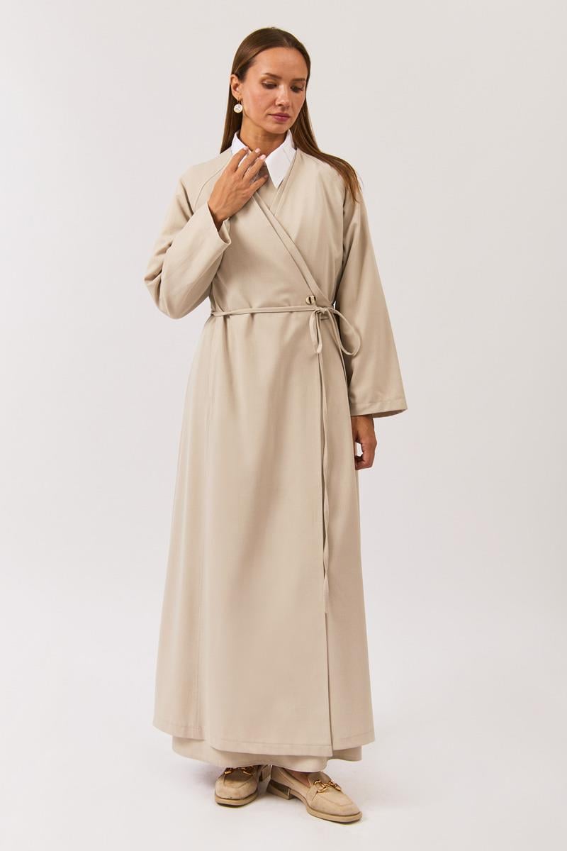 V Yaka Bağlamalı Abaya Taş