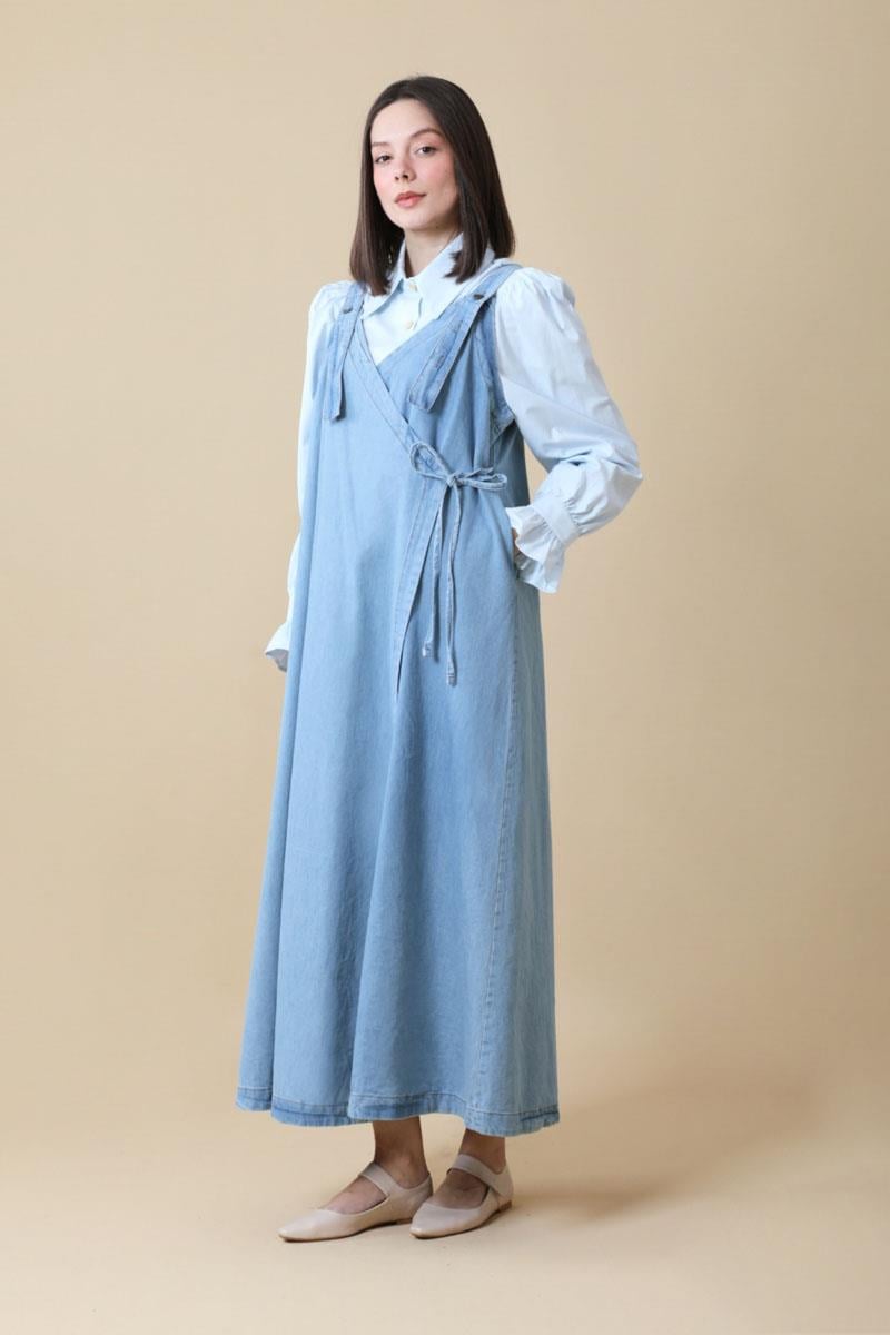 V Yaka Bağlamalı Jile Açık Mavi