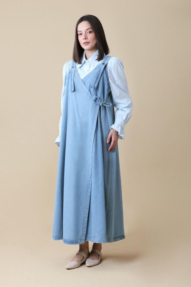 V Yaka Bağlamalı Jile Açık Mavi