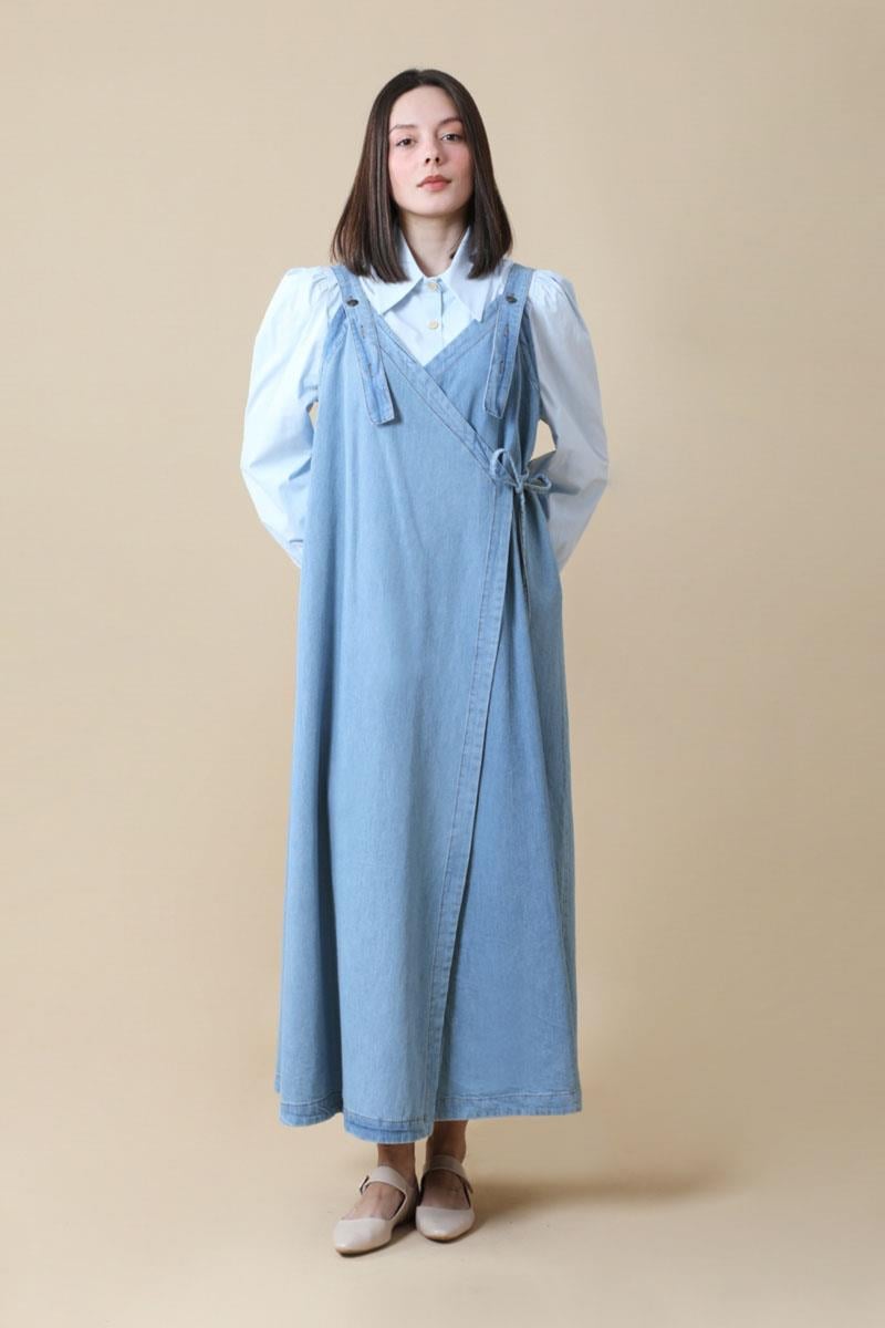 V Yaka Bağlamalı Jile Açık Mavi