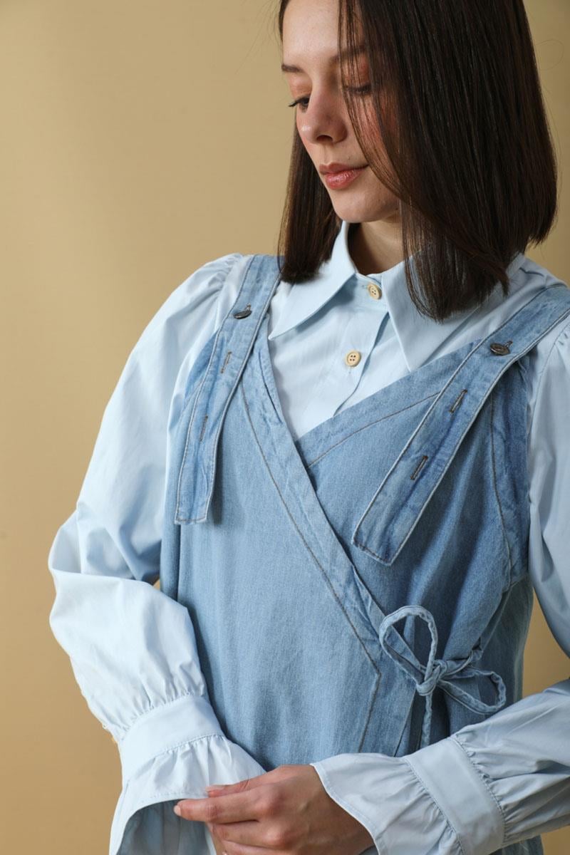 V Yaka Bağlamalı Jile Açık Mavi