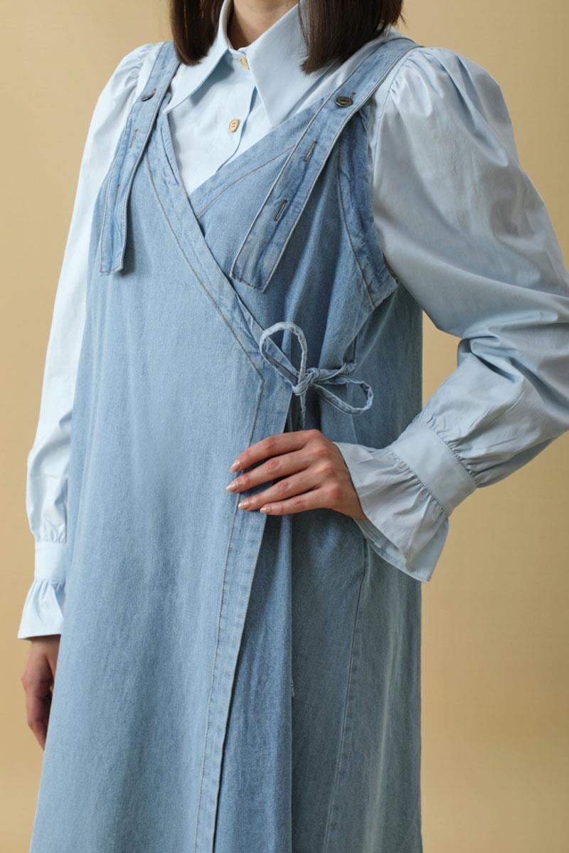 V Yaka Bağlamalı Jile Açık Mavi