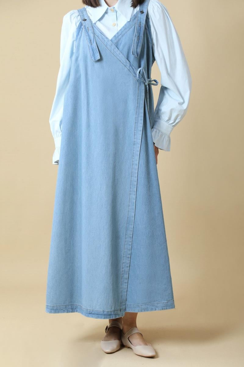 V Yaka Bağlamalı Jile Açık Mavi